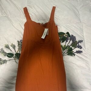 Workshop Republic Clothing Orange Midi Linen Dress